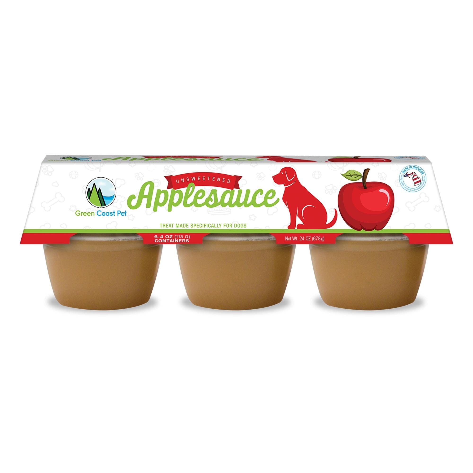 Green Coast Pet Unsweet Applesauce for Dogs - 6 Pack - 4 Oz