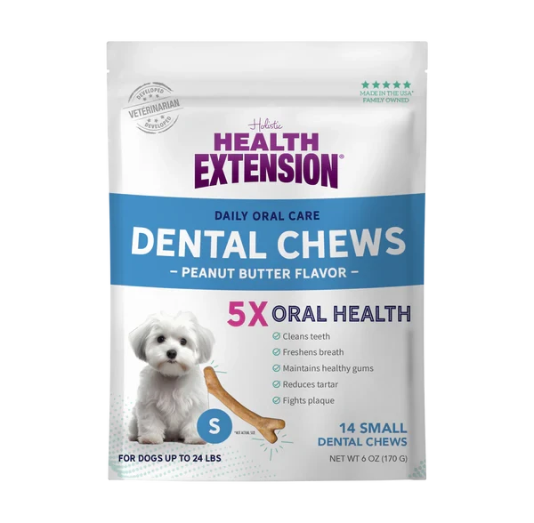 Health Extension Peanut Butter Bone-Shaped Dental Dog Chews - Small - 14 Pack