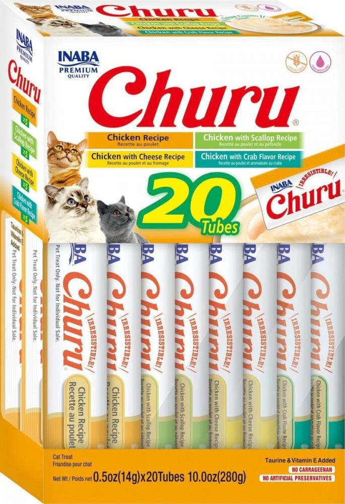 Inaba Churu Chicken Lickable and Squeezable Puree Cat Treat Pouches - Assorted - .5 Oz - Case of 20