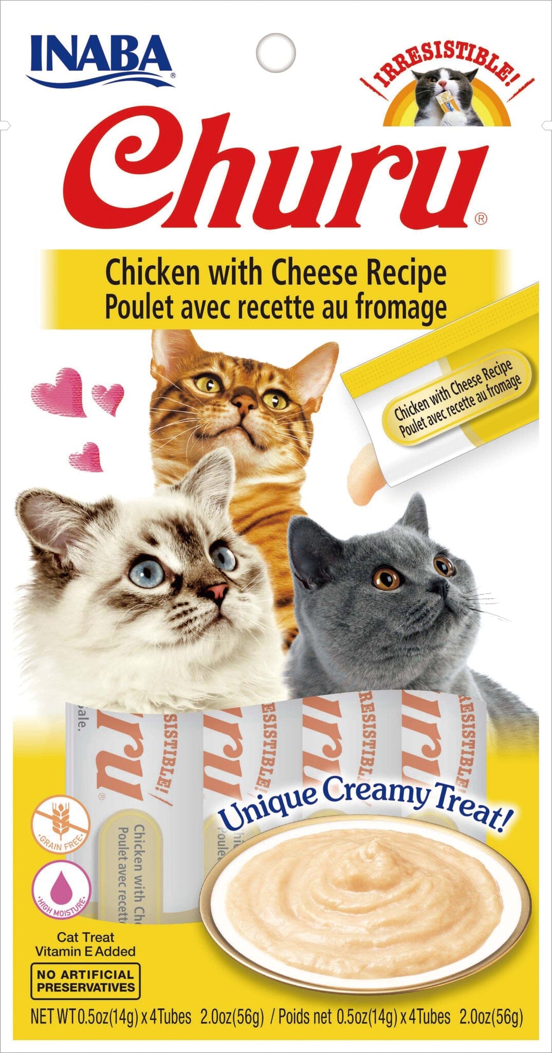 Inaba Churu Puree Cat Treats - Chicken and Cheese - .5 Oz - 4 Pack - Case of 6