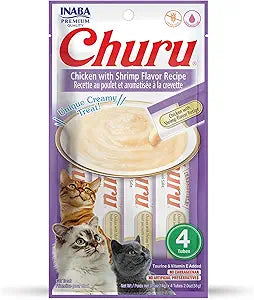 Inaba Churu Puree Cat Treats - Chicken and Shrimp - .5 Oz - 4 Pack - Case of 6