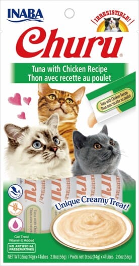 Inaba Churu Puree Cat Treats - Tuna and Chicken - .5 Oz - 4 Pack - Case of 6