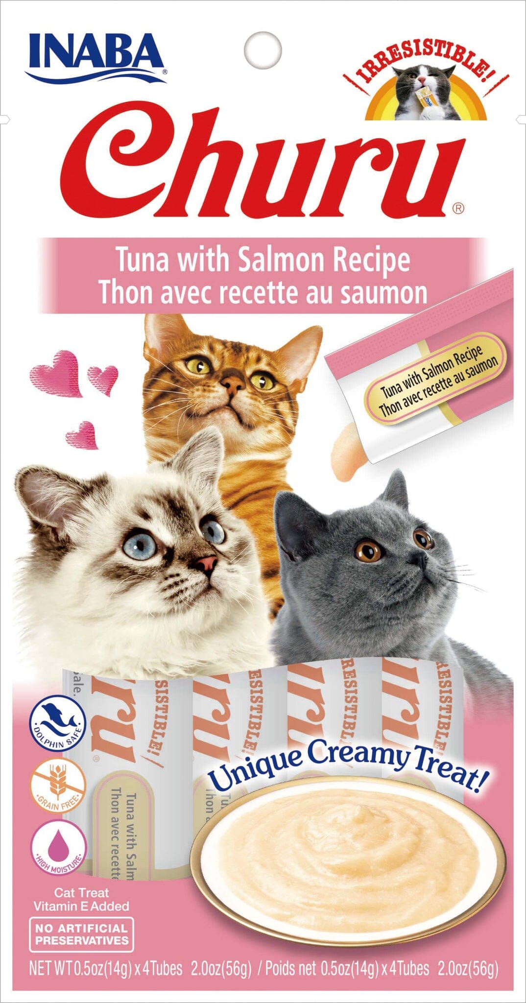 Inaba Churu Puree Cat Treats - Tuna and Salmon - .5 Oz - 4 Pack - Case of 6