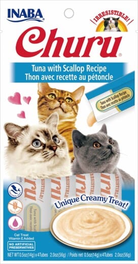 Inaba Churu Puree Cat Treats - Tuna and Scallop - .5 Oz - 4 Pack - Case of 6