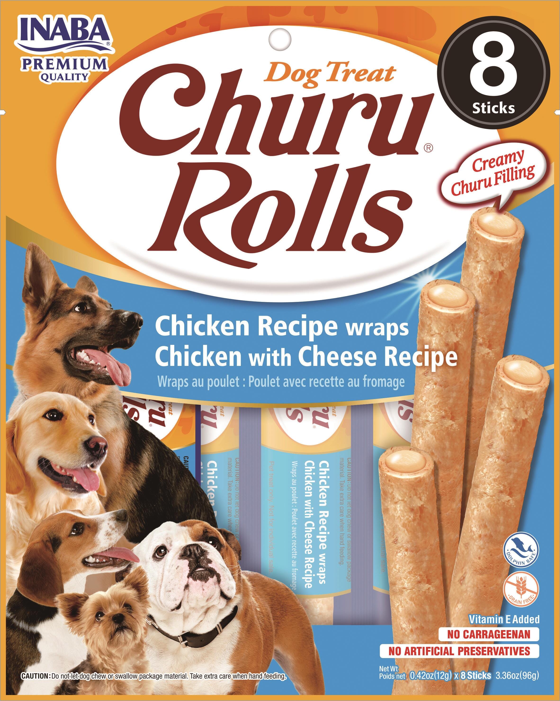 Inaba Churu Rolls Chicken and Cheese Wrapped Soft and Chewy Dog Treats - 4.2 Oz - Case of 6