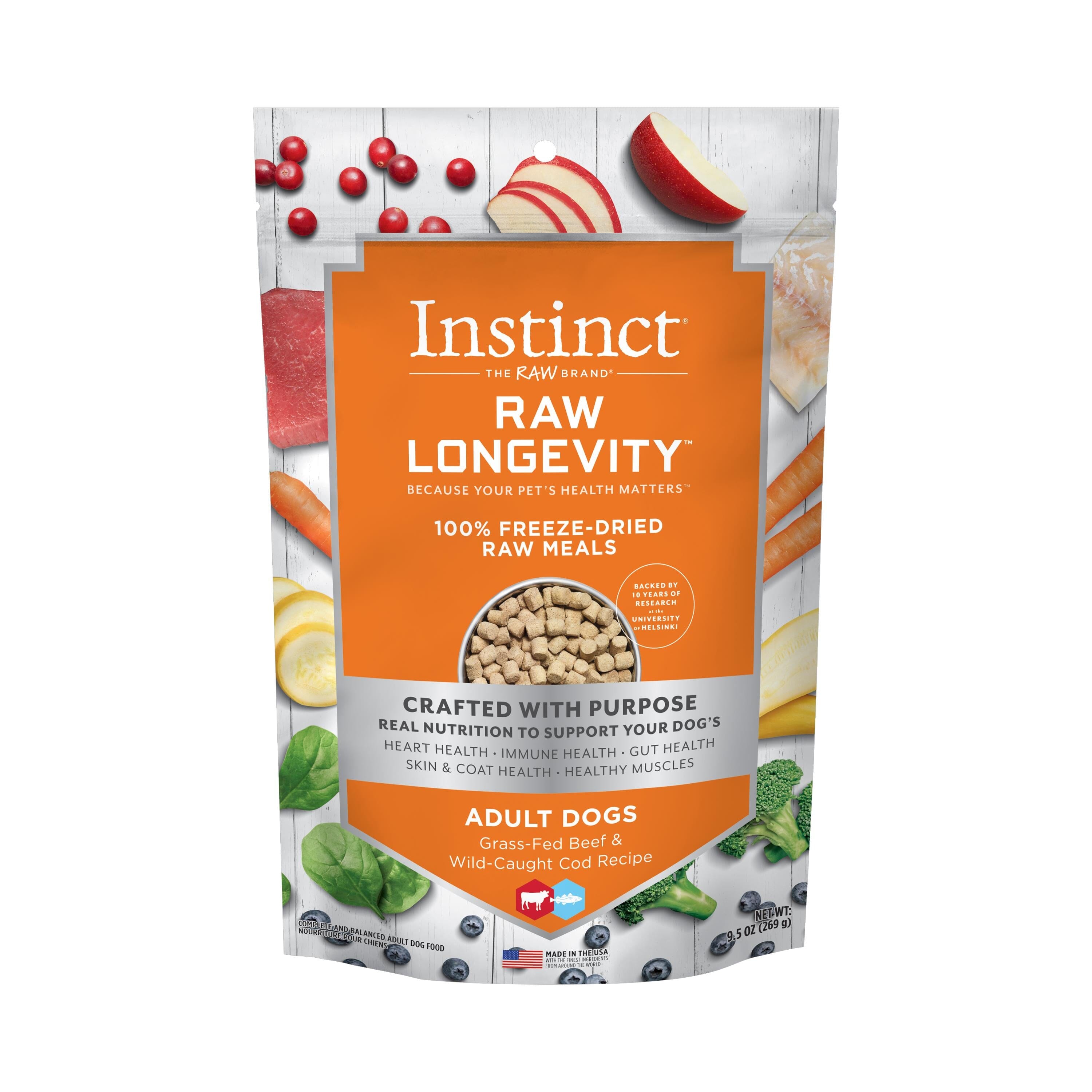 Instint Longevity 100% Freeze-Dried Raw Beef and Cod Dog Food - 9.5 Oz