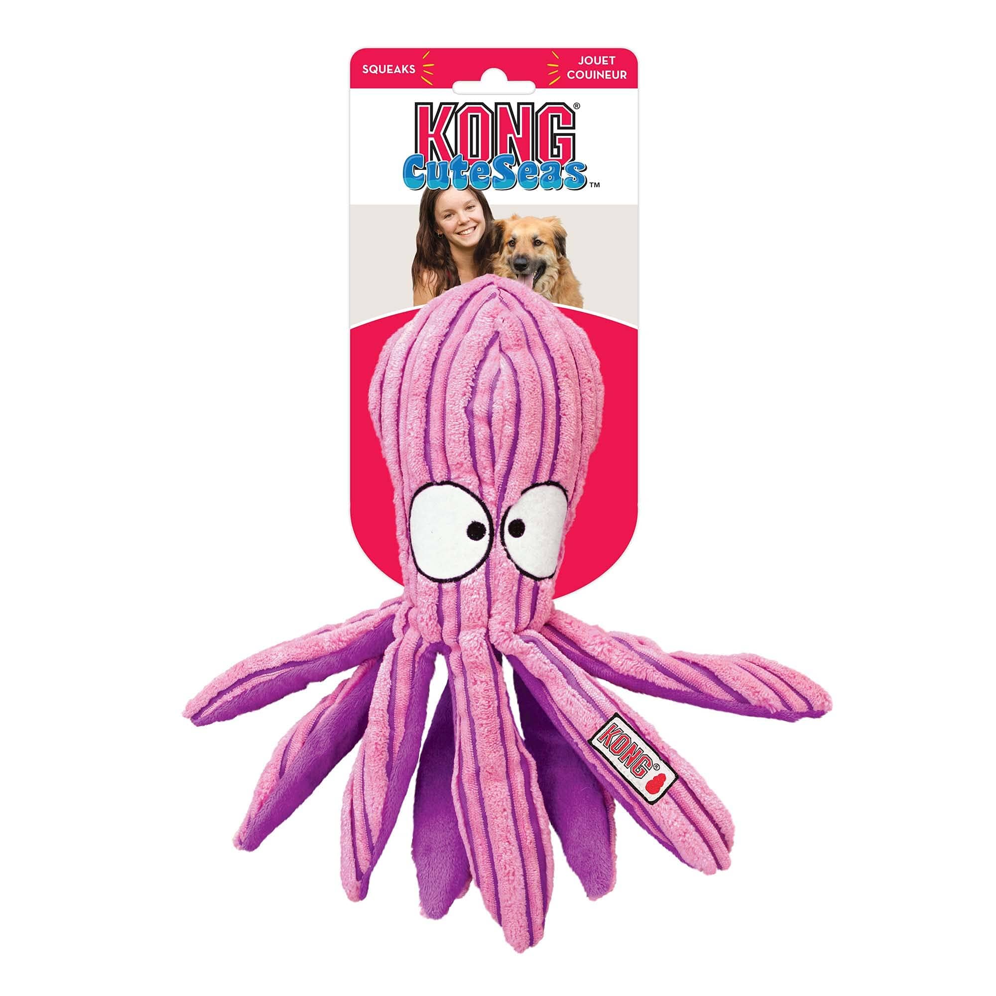 Kong Cuteseas Octopus Corduroy Crinkle and Squeaking Plush Dog Toy