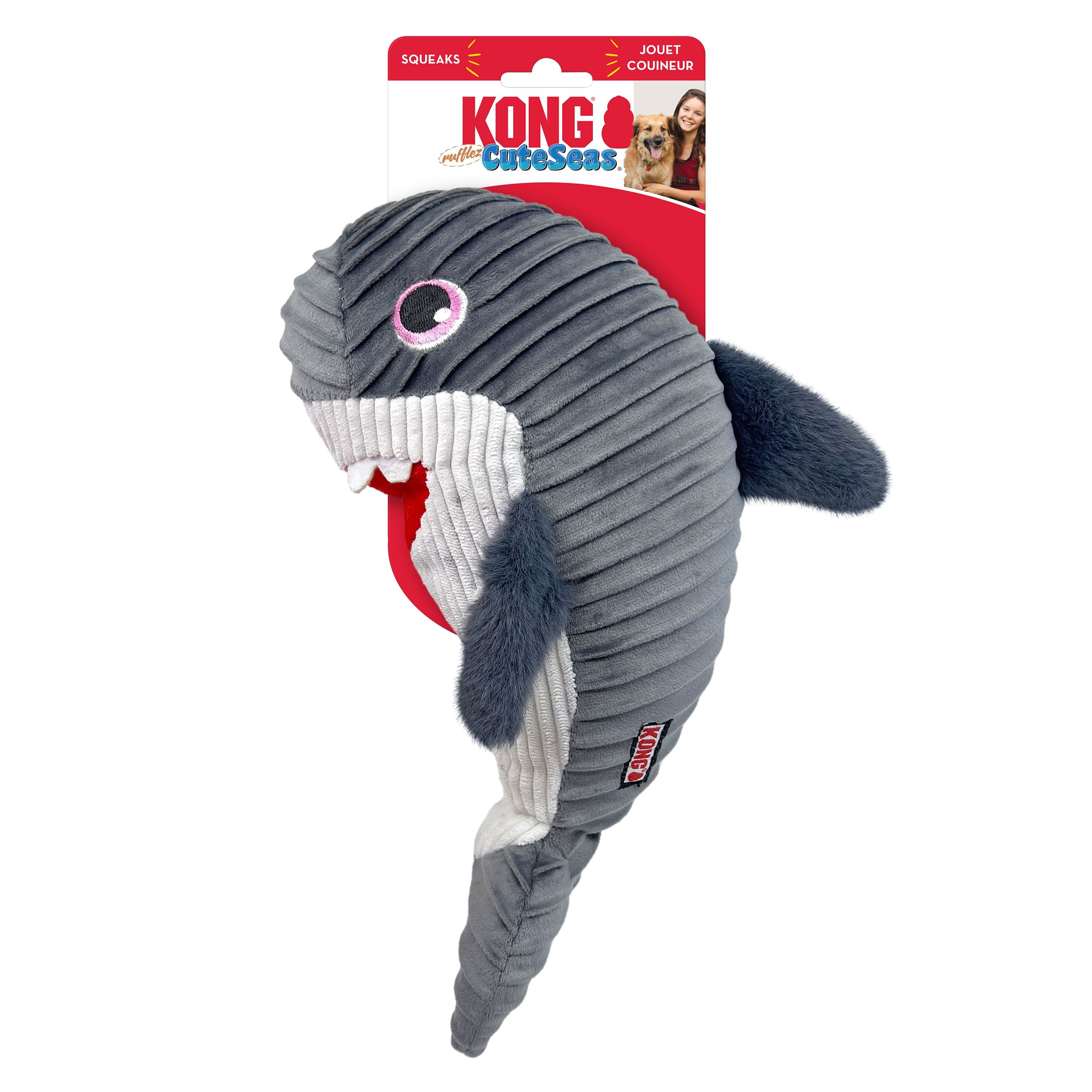 Kong Cuteseas Rufflez Shark Squeak and Plush Dog Toy - Medium