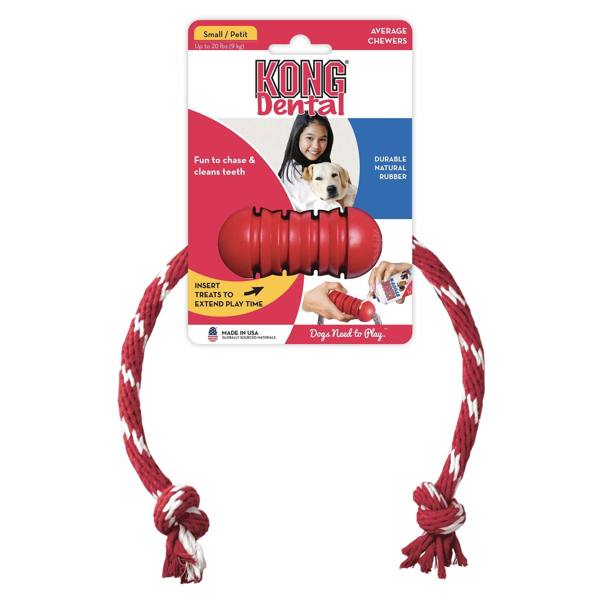 Kong Dental Textured Rubber and Rope Treat Inserting Dog Toy - Small