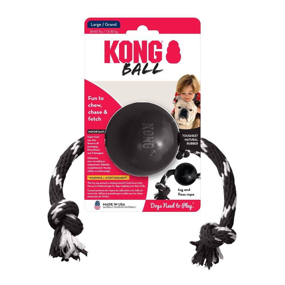 Kong Extreme Ball with Rope Durable Rubber Dog Toy - Large