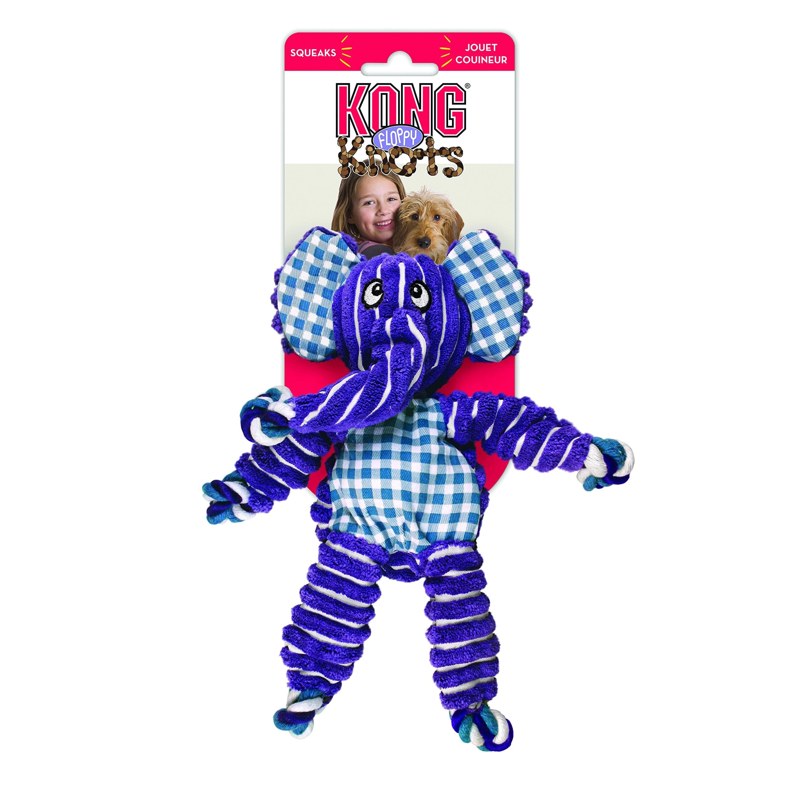 Kong Floppy Knots Elephant Internally Knotted Squeak and Plush Dog Toy - Small/Medium