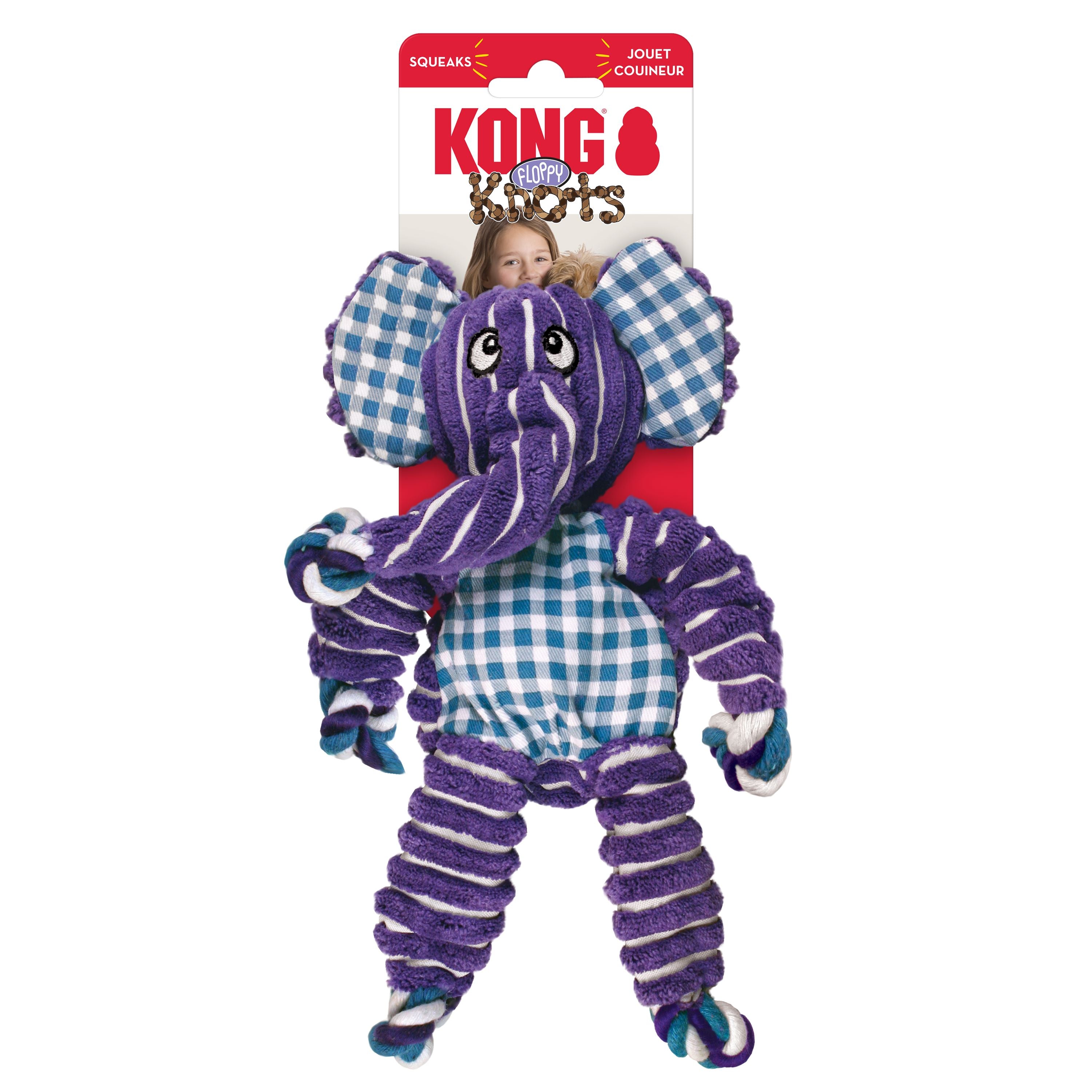 Kong Floppy Knotz Elephant Internal Knotted Rope and Squeak Dog Toy - Medium/Large