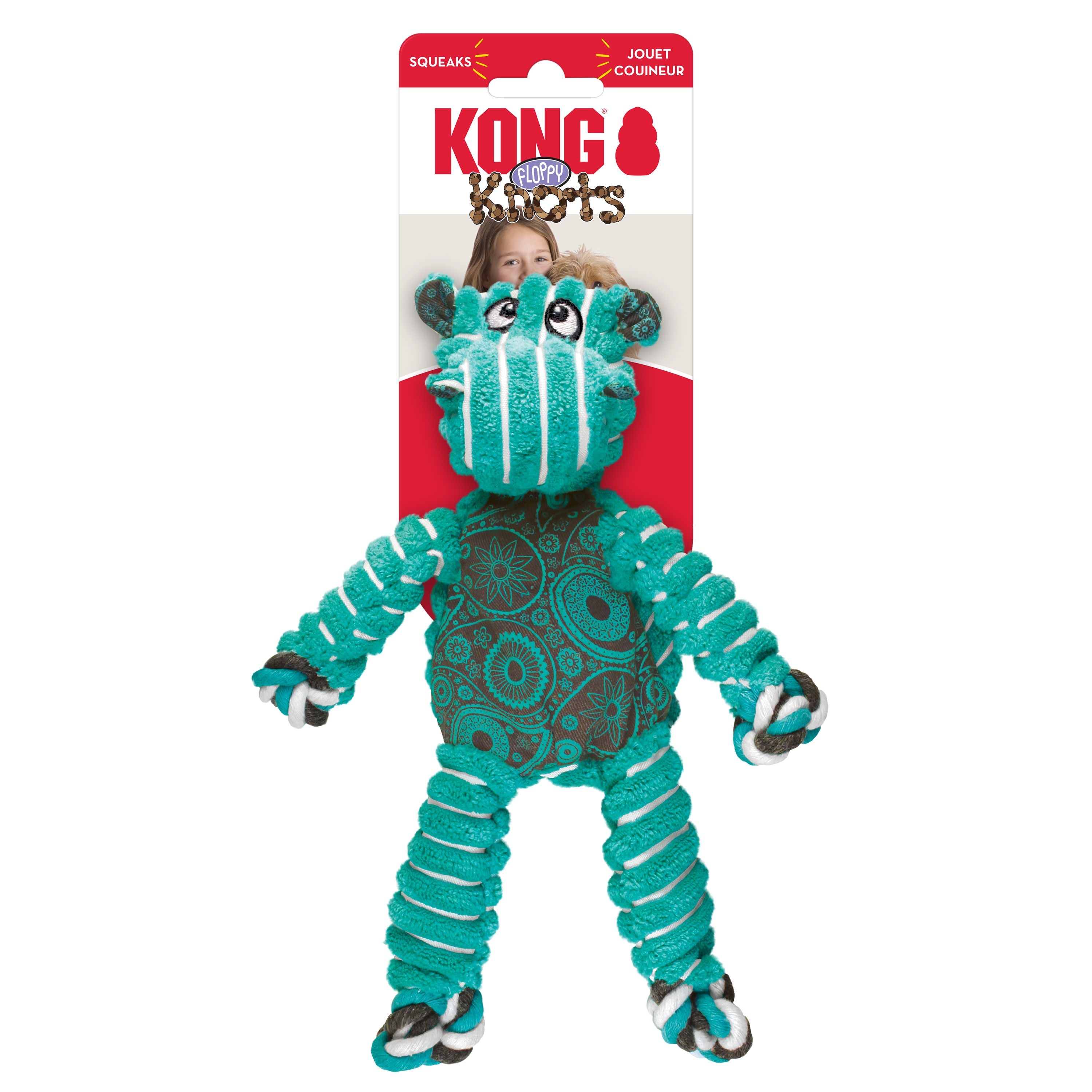 Kong Floppy Knotz Hippo Internal Knotted Rope and Squeak Dog Toy - Medium/Large