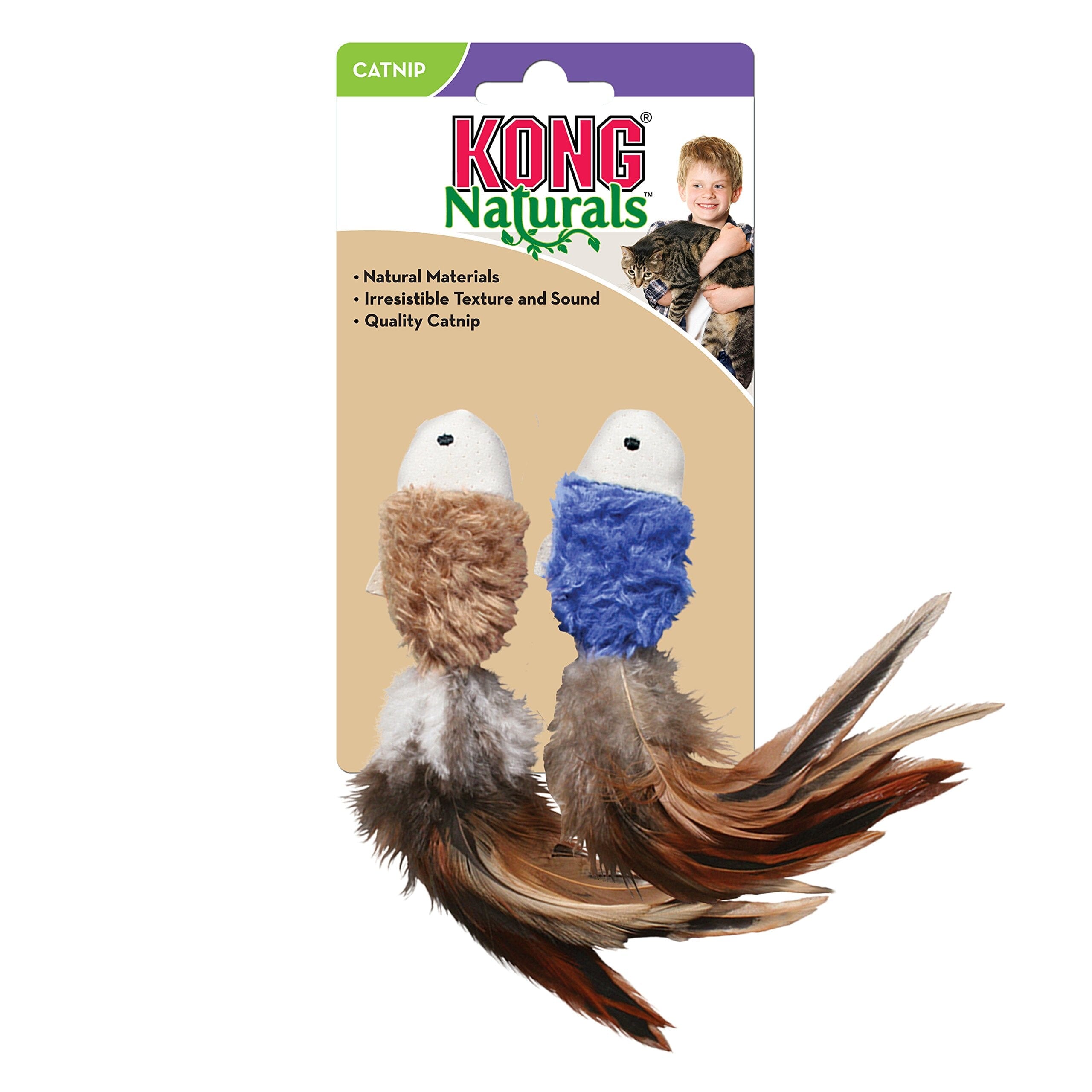 Kong Natural Fish Crinkle and Feather Plush Catnip Cat Toys - 2 Pack