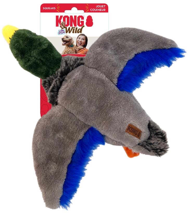 Kong Wild Duck Low-Stuffing Squeak and Soft Plush Dog Toy - Gray - Medium