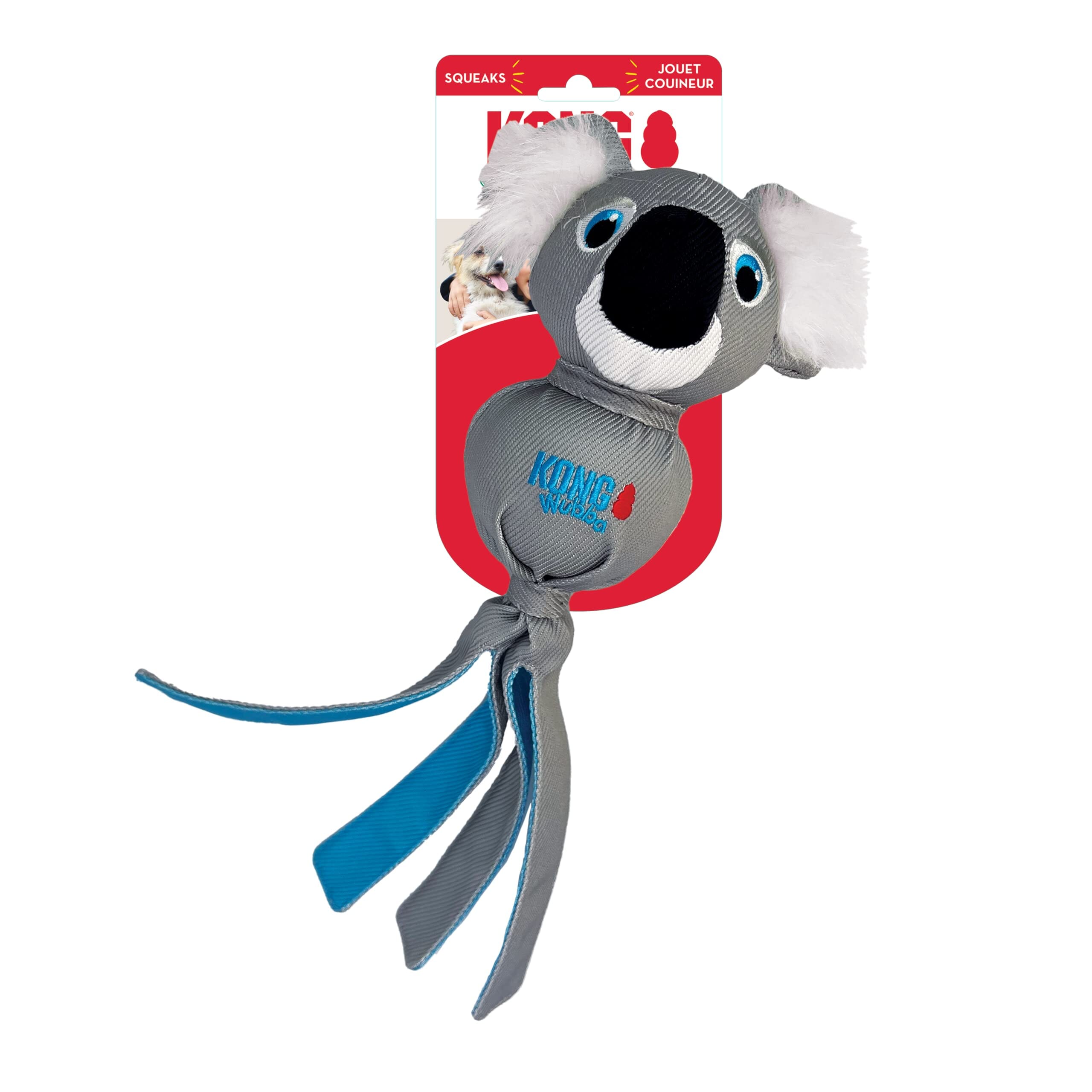 Kong Wubba Zoo Koala Squeak and Fetch Nylon Dog Toy - Gray - Large