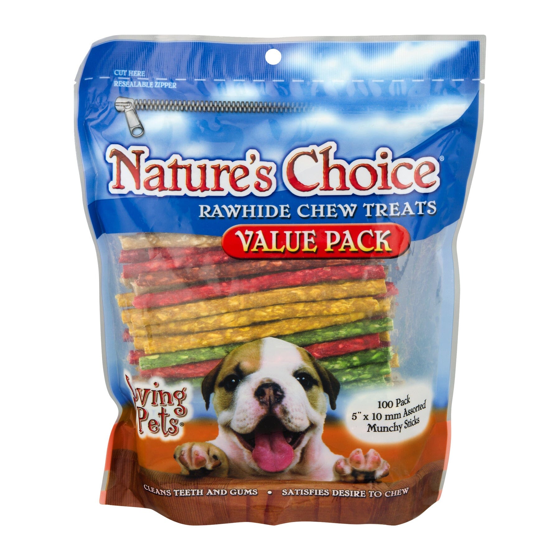 Loving Pets Nature's Choice Rawhide Munchy Stick Value Pack Natural Dog Chews - Assorted - 5 In X 10 MM - 10