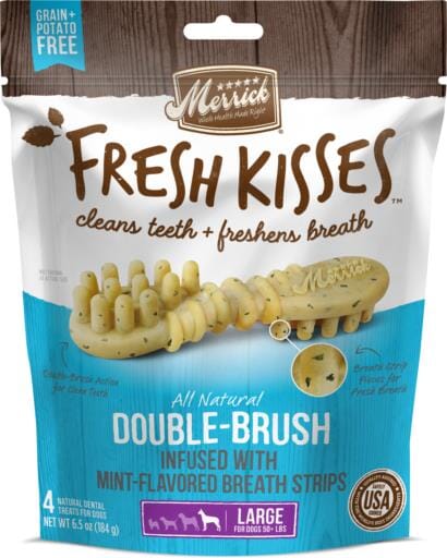 Merrick Fresh Kisses Mint Breath Strips Large Brush Dog Dental Chews - 4 Count