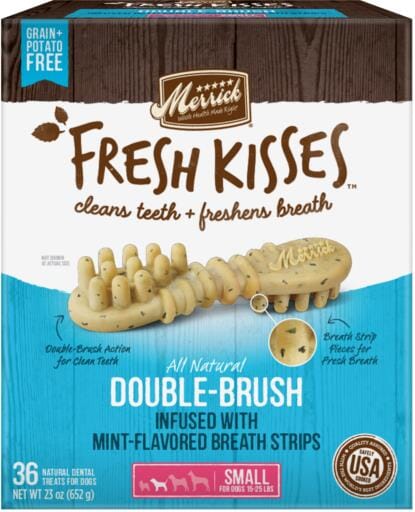 Merrick Fresh Kisses Mint Breath Strips Small Brush Dog Dental Chews - Value Box - 36 Count