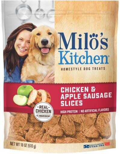 Milo's Kitchen Chicken Apple and Sausage Slices Dehydrated Dog Treats - 18 Oz - Case of 4