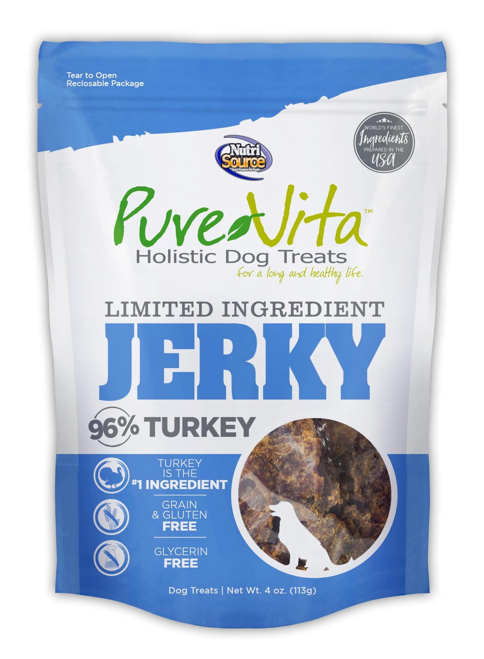 Nutrisource Pure Vita Turkey Jerky Dog Treats - 4 oz