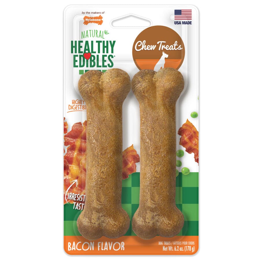 Nylabone Healthy Edibles Natural Chew Dog Biscuits Treats - Bacon - Wolf - 2 Pack