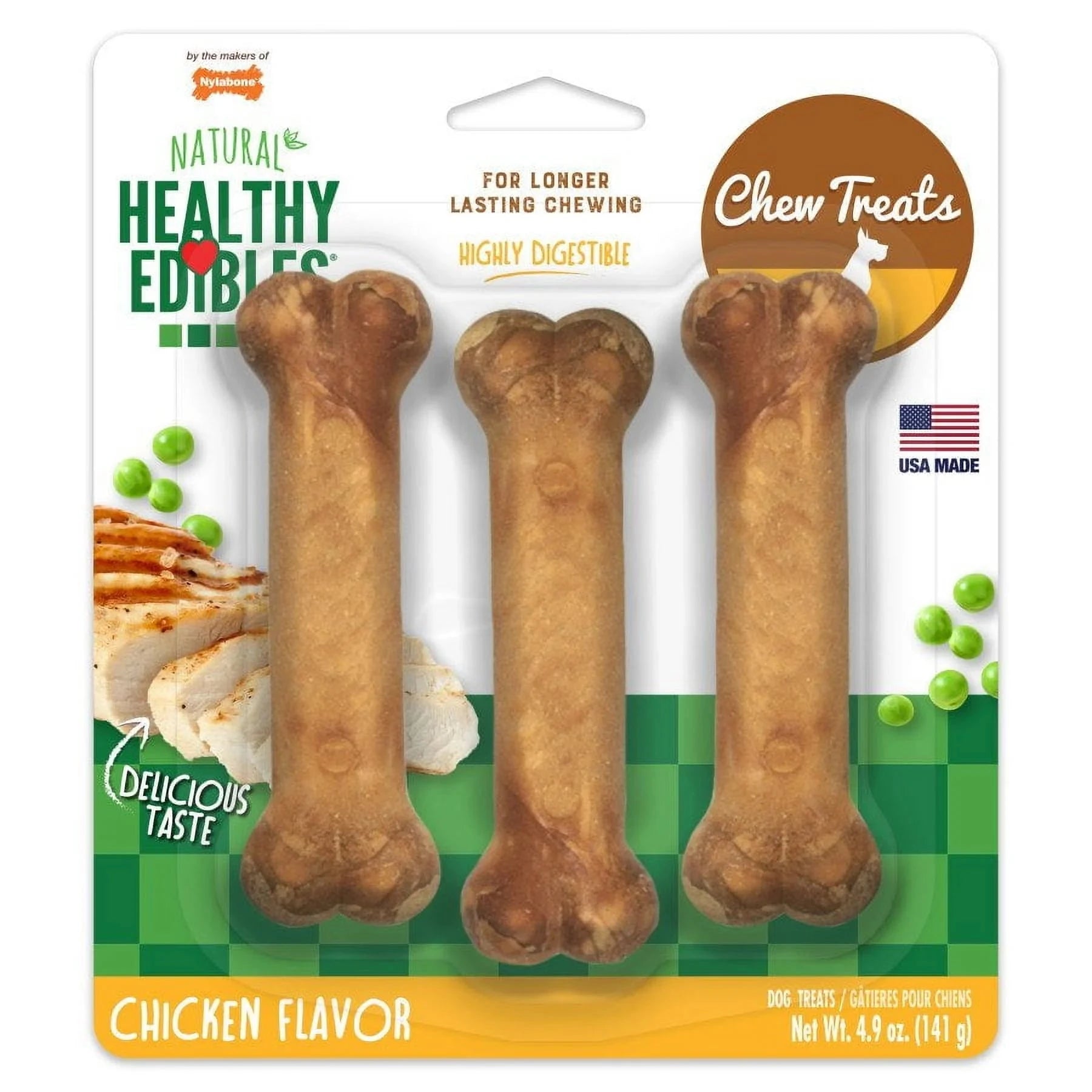 Nylabone Healthy Edibles Natural Chew Dog Biscuits Treats - Chicken - Reg - 3 Pack