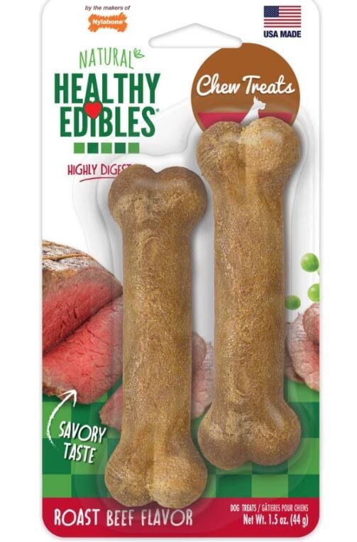 Nylabone Healthy Edibles Natural Chew Dog Biscuits Treats - Roast Beef - Petite - 2 Pack