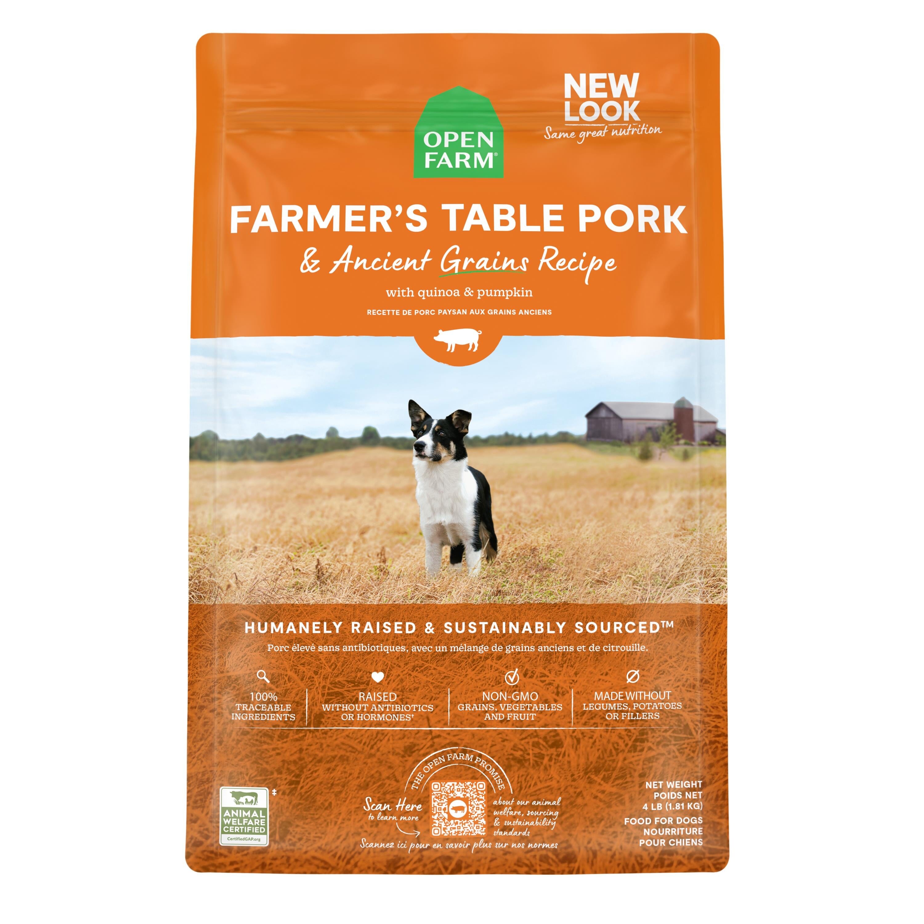 Open Farm Farmer's Table Pork and Ancient Grains Dry Dog Food - 4 Lbs