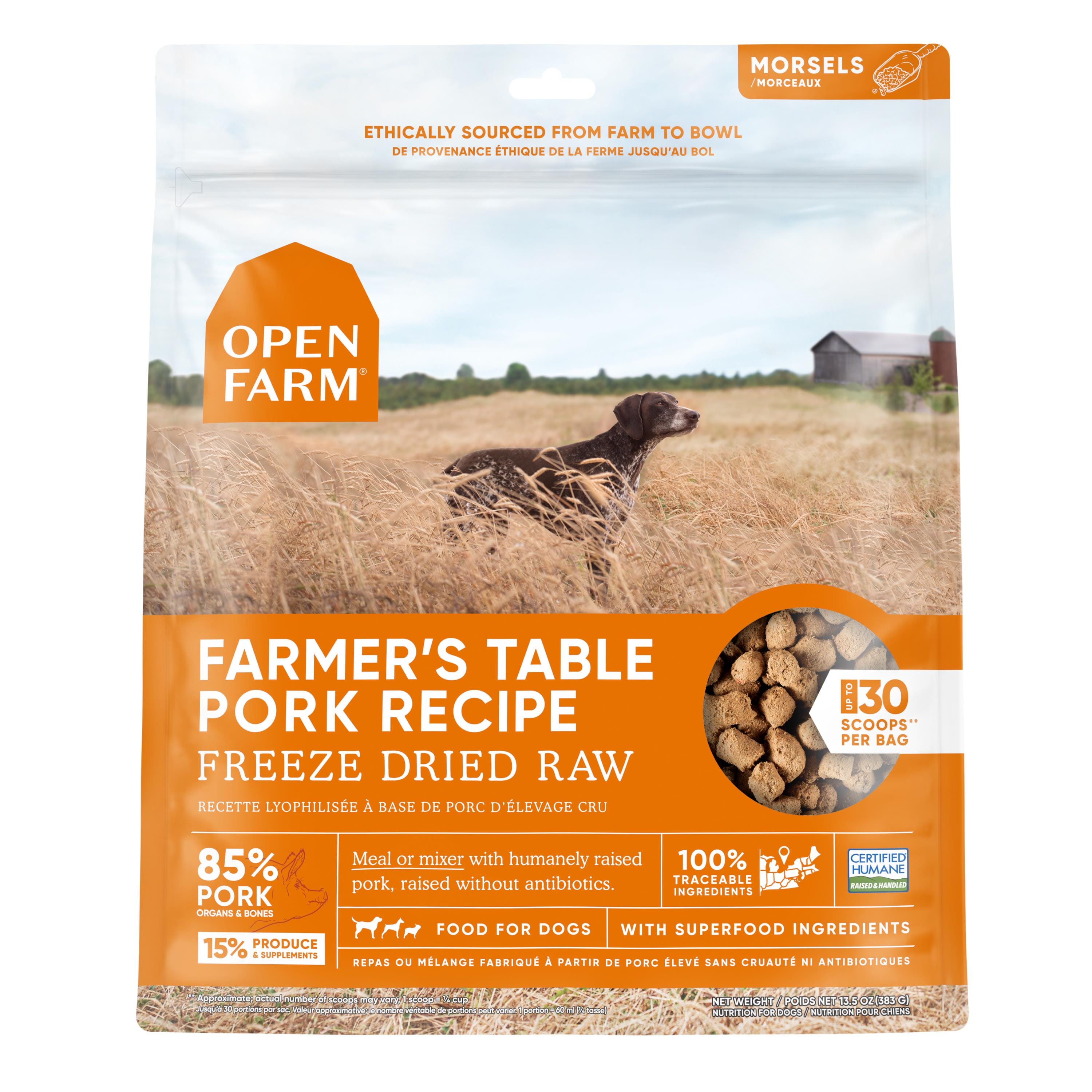Open Farm Farmer's Table Pork Recipe Freeze-Dried Raw Dog Food - 13.5 Oz
