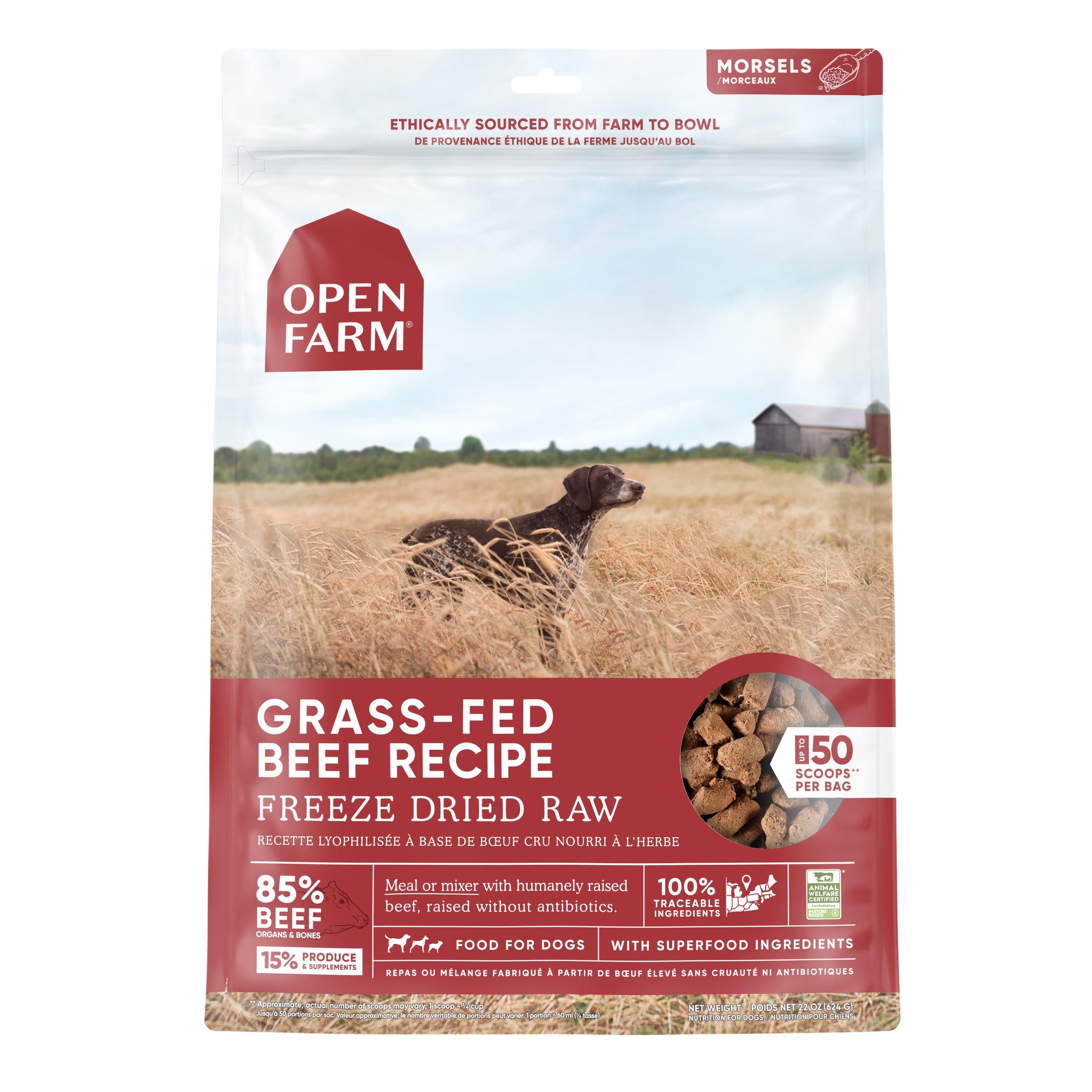 Open Farm Grass-Fed Beef Morsals Freeze-Dried Raw Dog Food - 22 Oz