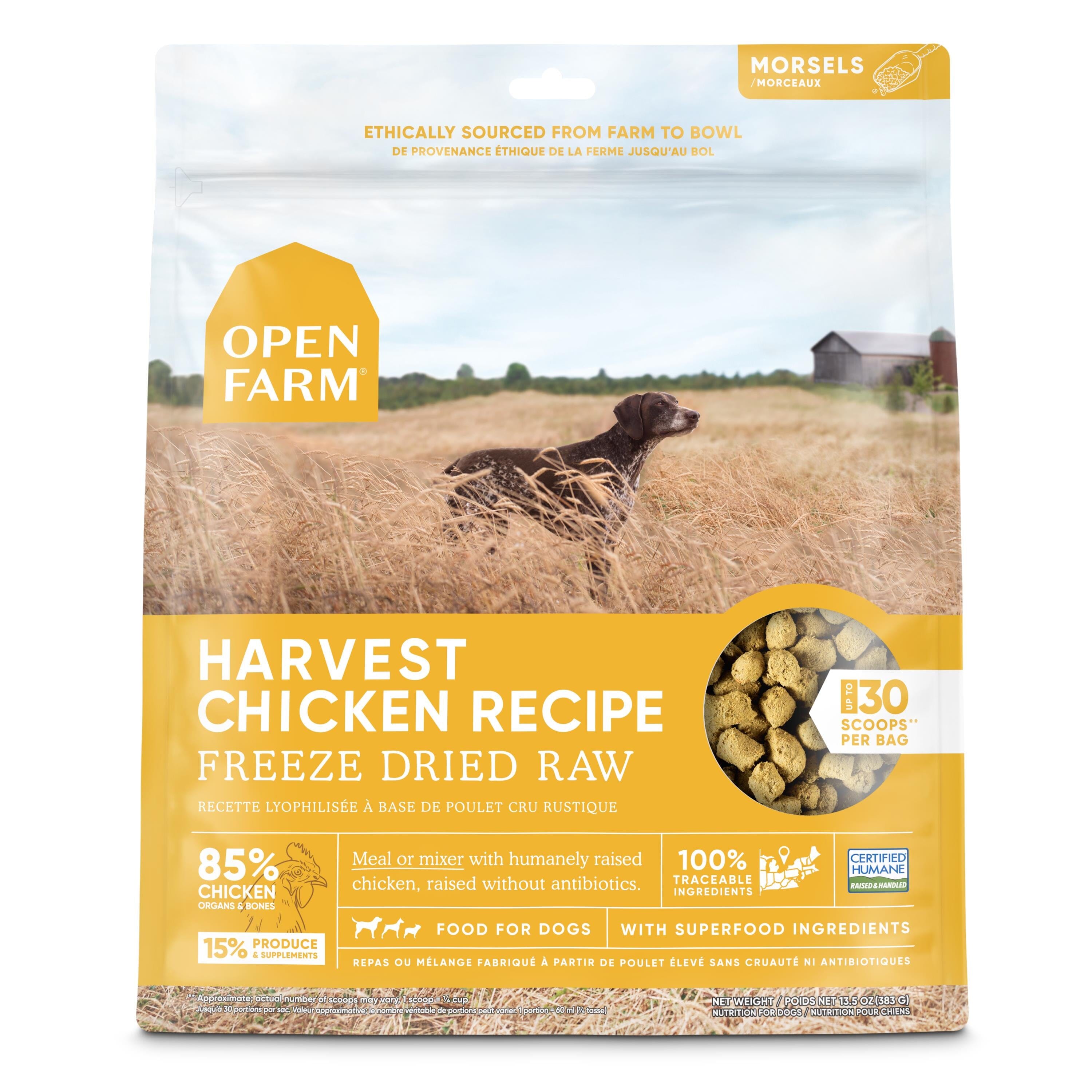 Open Farm Harvest Chicken Morsals Recipe Freeze-Dried Raw Dog Food - 13.5 Oz