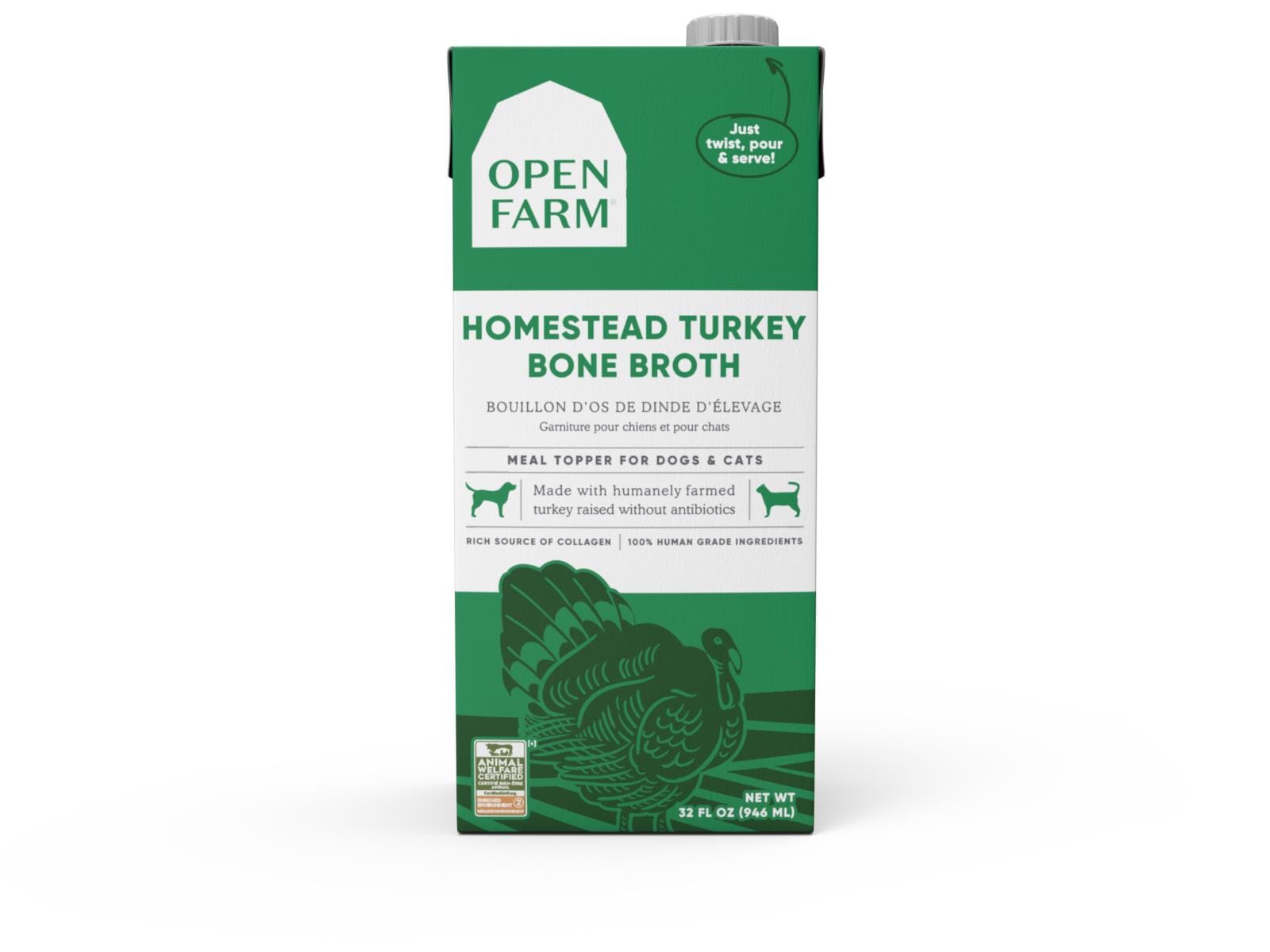 Open Farm Homestead Turkey Bone Broth Wet Cat and Dog Food Topper - 33.8 Oz