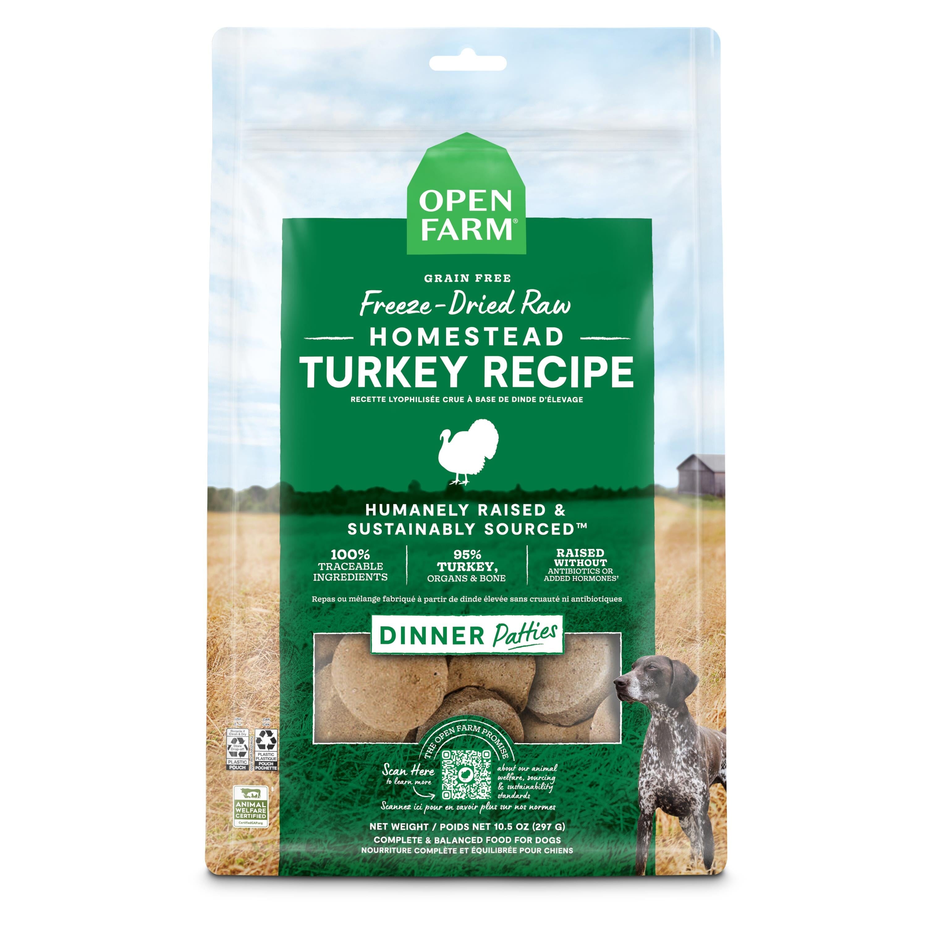 Open Farm Homestead Turkey Patties Freeze-Dried Raw Dog Food - 10.5 Oz