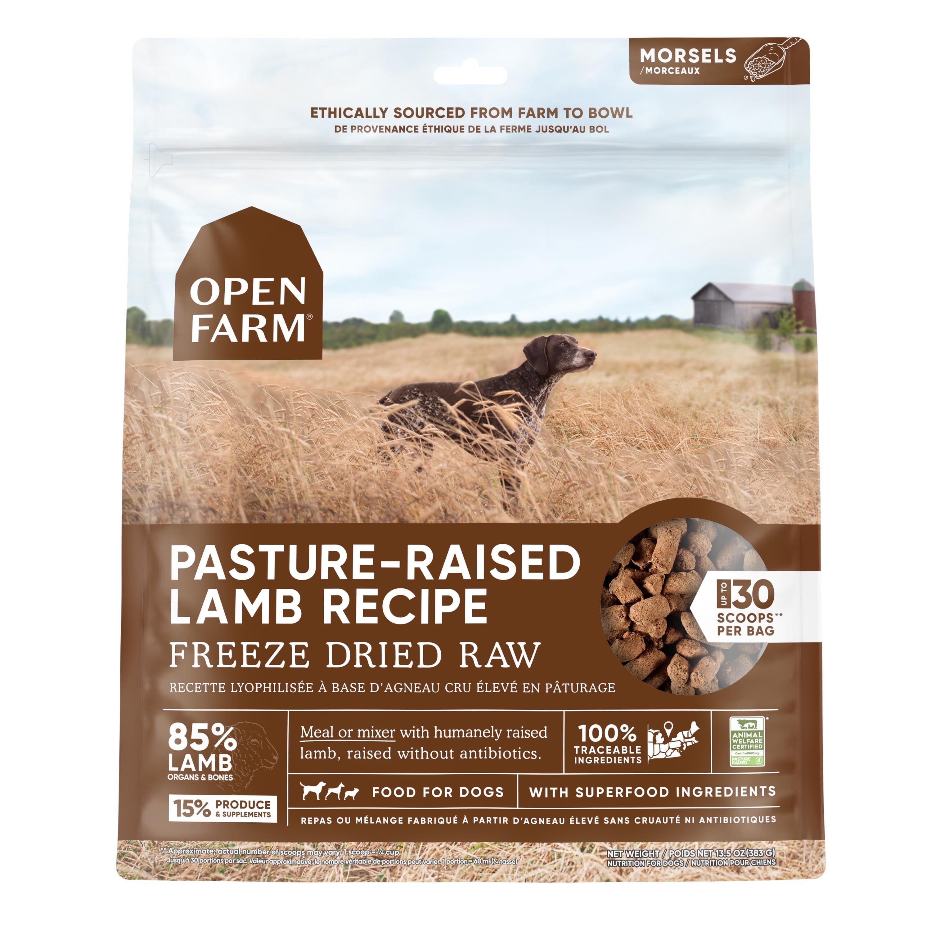 Open Farm Pasture-Raised Lamb Morsals Freeze-Dried Raw Dog Food - 13.5 Oz Case of 6