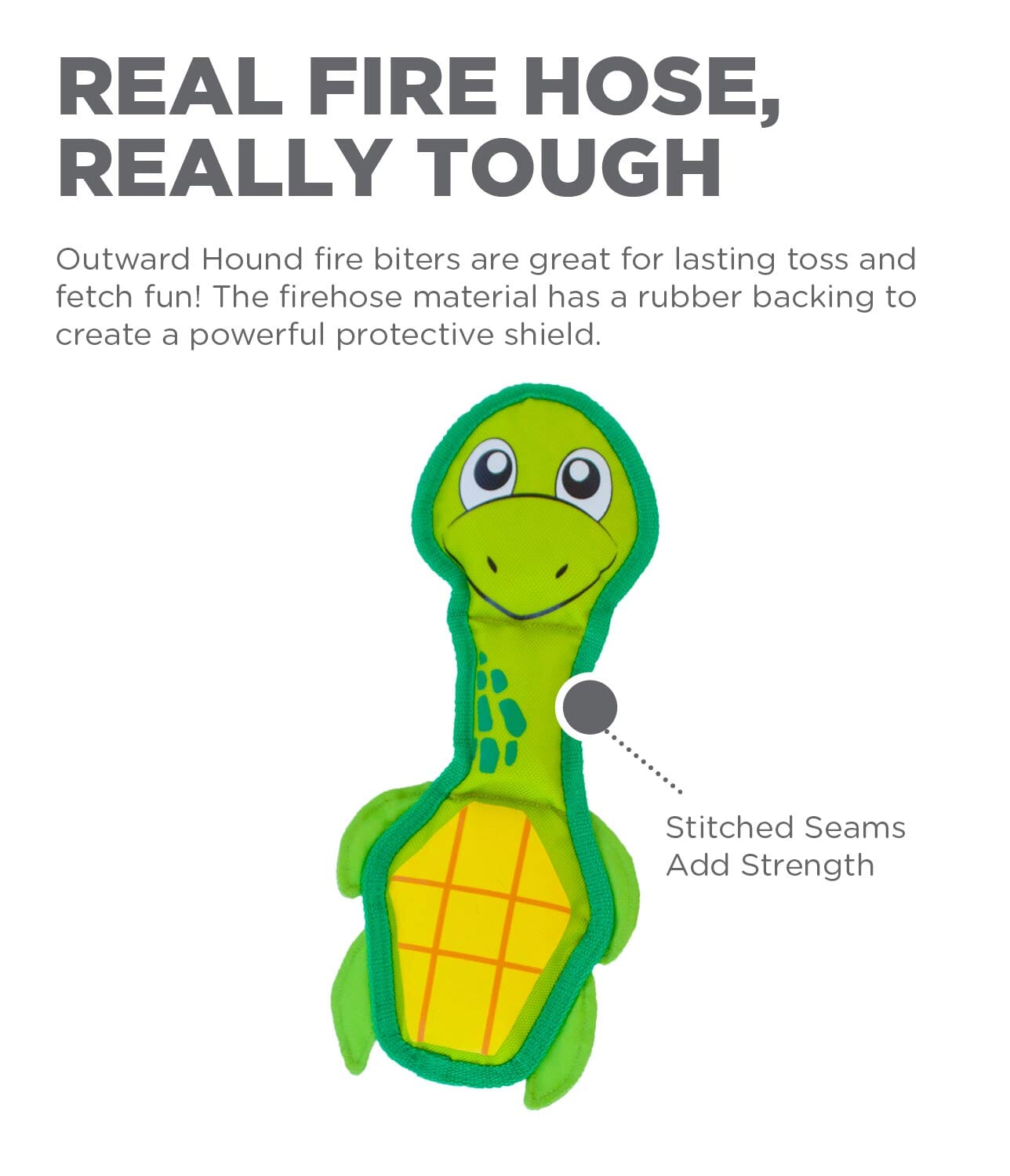 Outward Hound Fire Biterz Sea Turtle Squeak and Plush Durable Nylon Dog Toy - Green - Medium