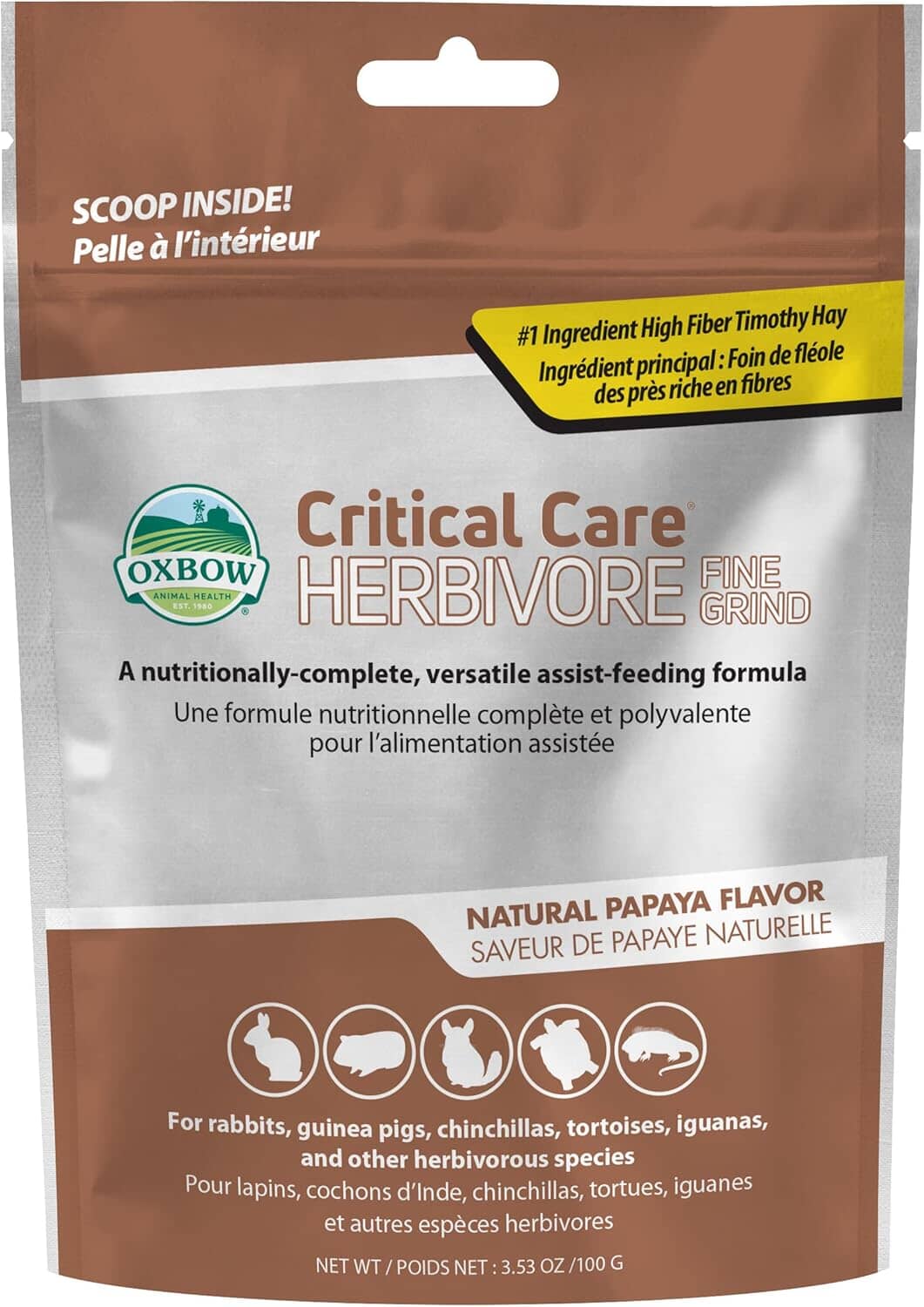 Oxbow Critical Care Herbivore Fine Grind Papaya Flavor - 100g Bag