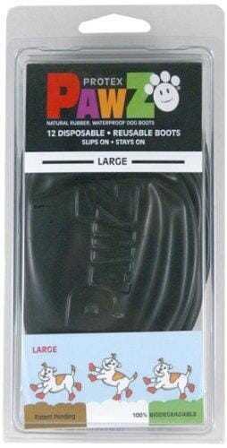 Pawz Waterproof Disposable and Reusable Rubberized Dog Boots - Black - Large - 12 Pack