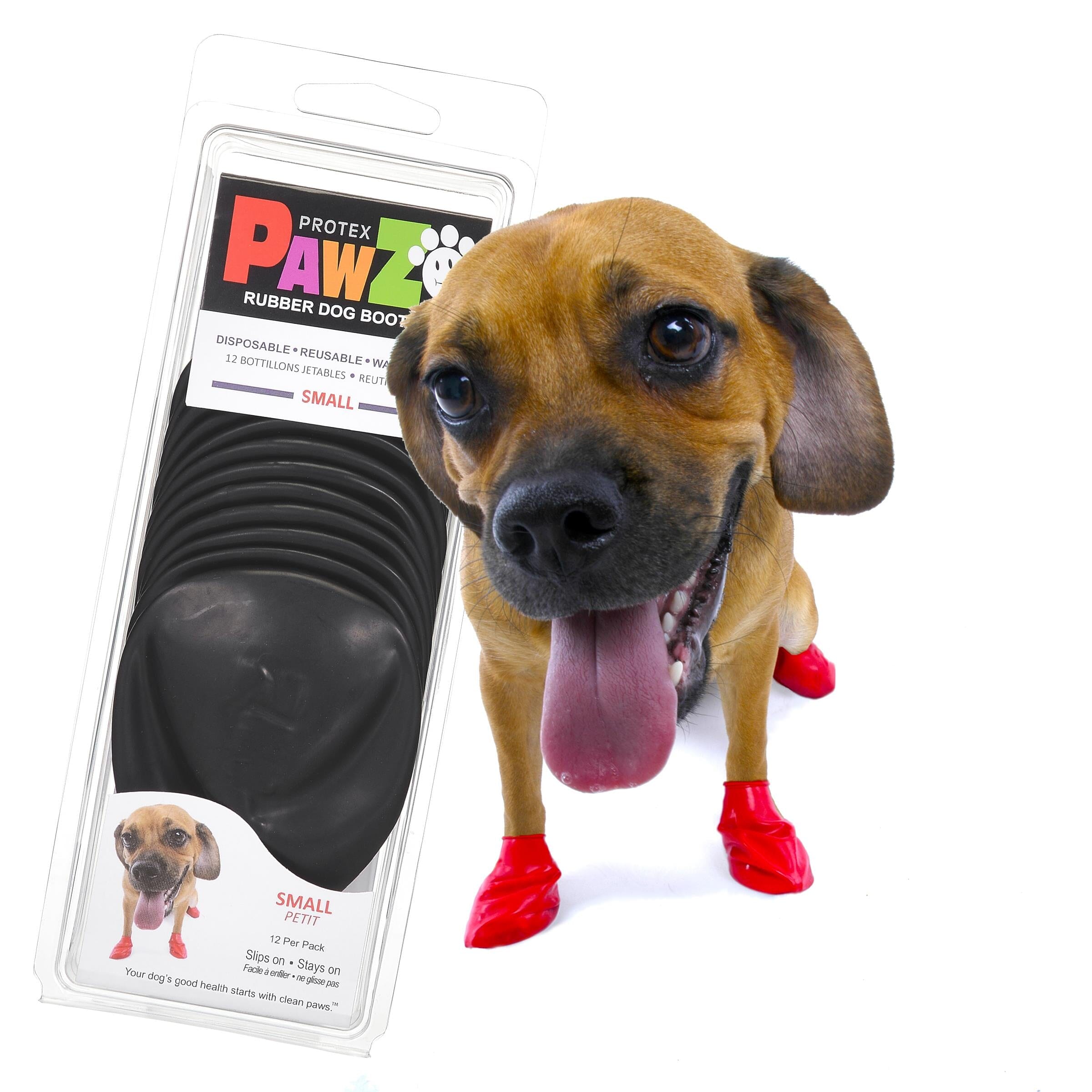 Pawz Waterproof Disposable and Reusable Rubberized Dog Boots - Black - Tiny - 12 Pack