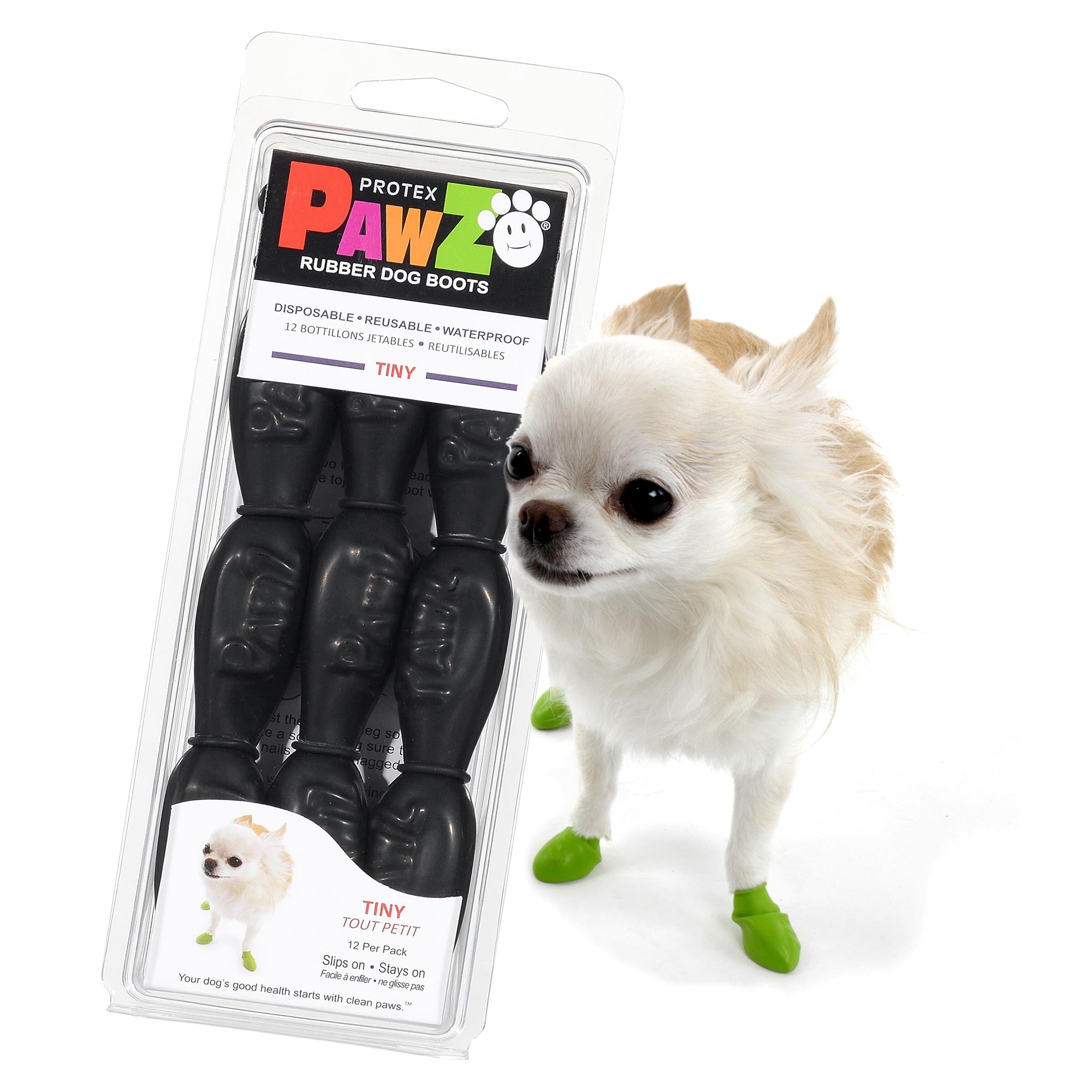 Pawz Waterproof Disposable and Reusable Rubberized Dog Boots - Black - X-Large - 12 Pack