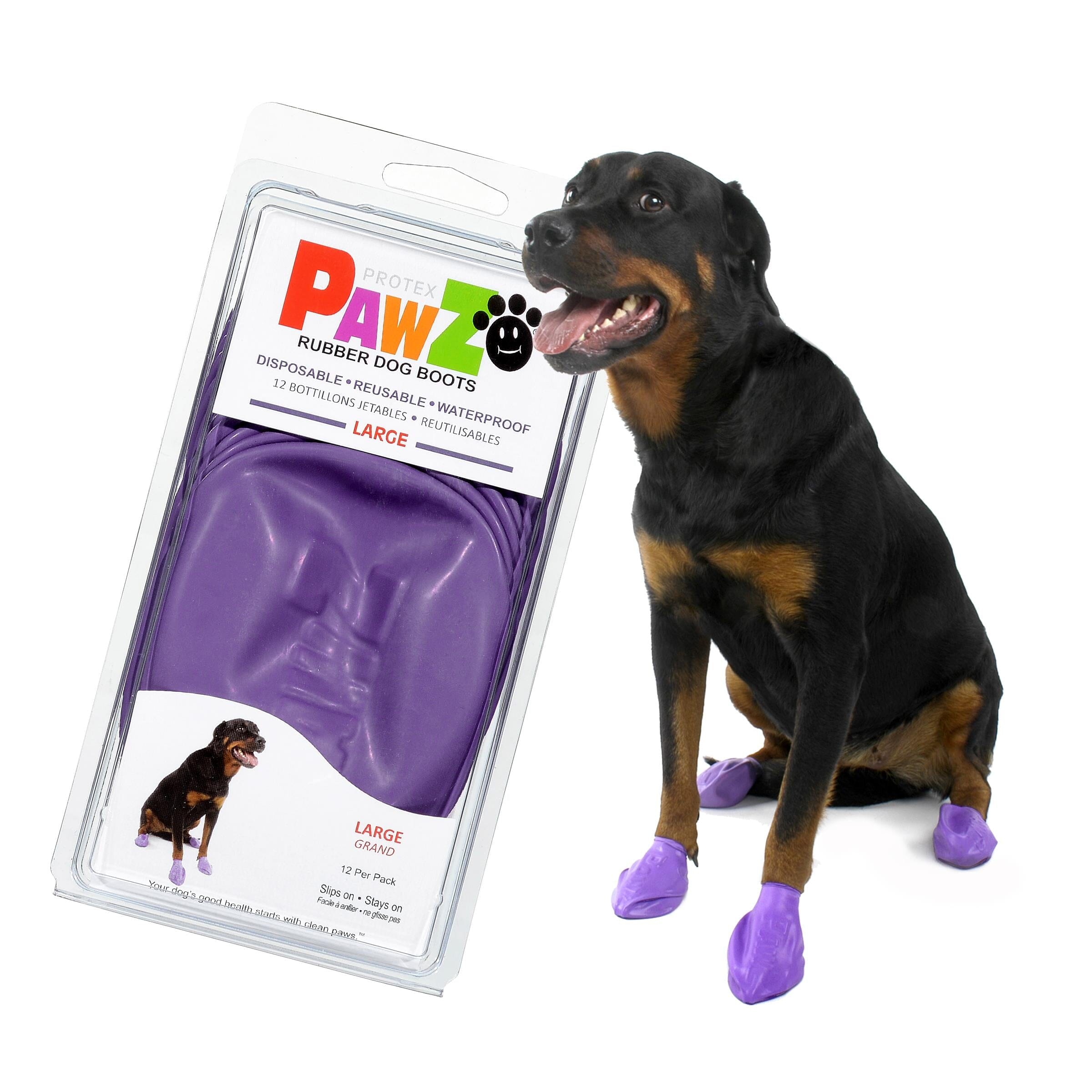 Pawz Waterproof Disposable and Reusable Rubberized Dog Boots - Purple - Large - 12 Pack