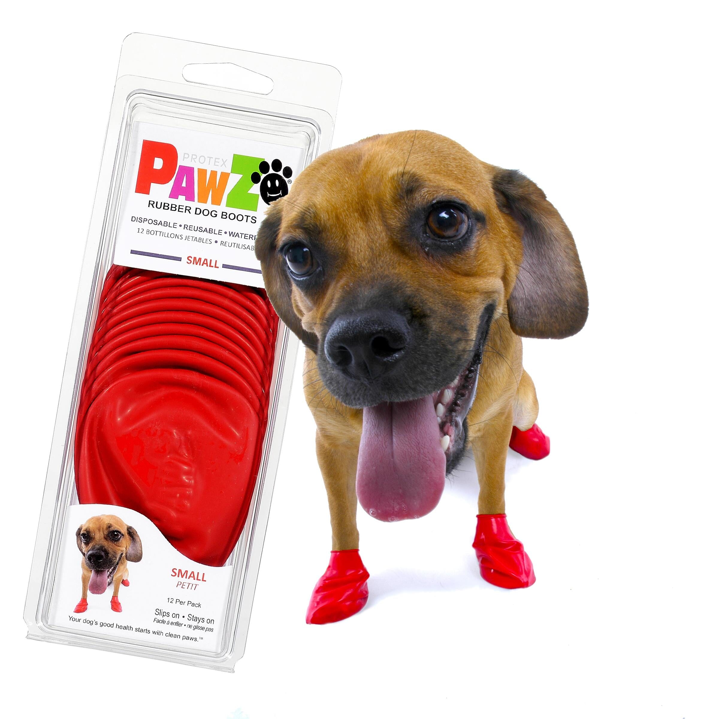 Pawz Waterproof Disposable and Reusable Rubberized Dog Boots - Red - Small - 12 Pack