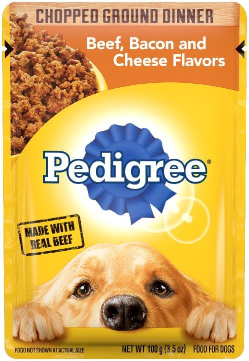 Pedigree Chopped Ground Dinner Beef Bacon and Cheese Wet Dog Food Pouch - 3.5 Oz - Case of 16