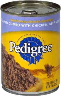 Pedigree Chopped Ground Dinner Chicken/Beef and Beef/Bacon Canned Dog Food - Variety Pack - 13.3 Oz - 12 Count