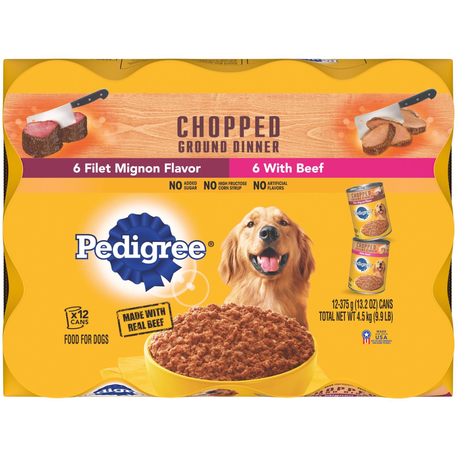 Pedigree Chopped Ground Dinner Filet Mignon and Beef Canned Dog Food - Variety Pack - 13.2 Oz - 12 Count