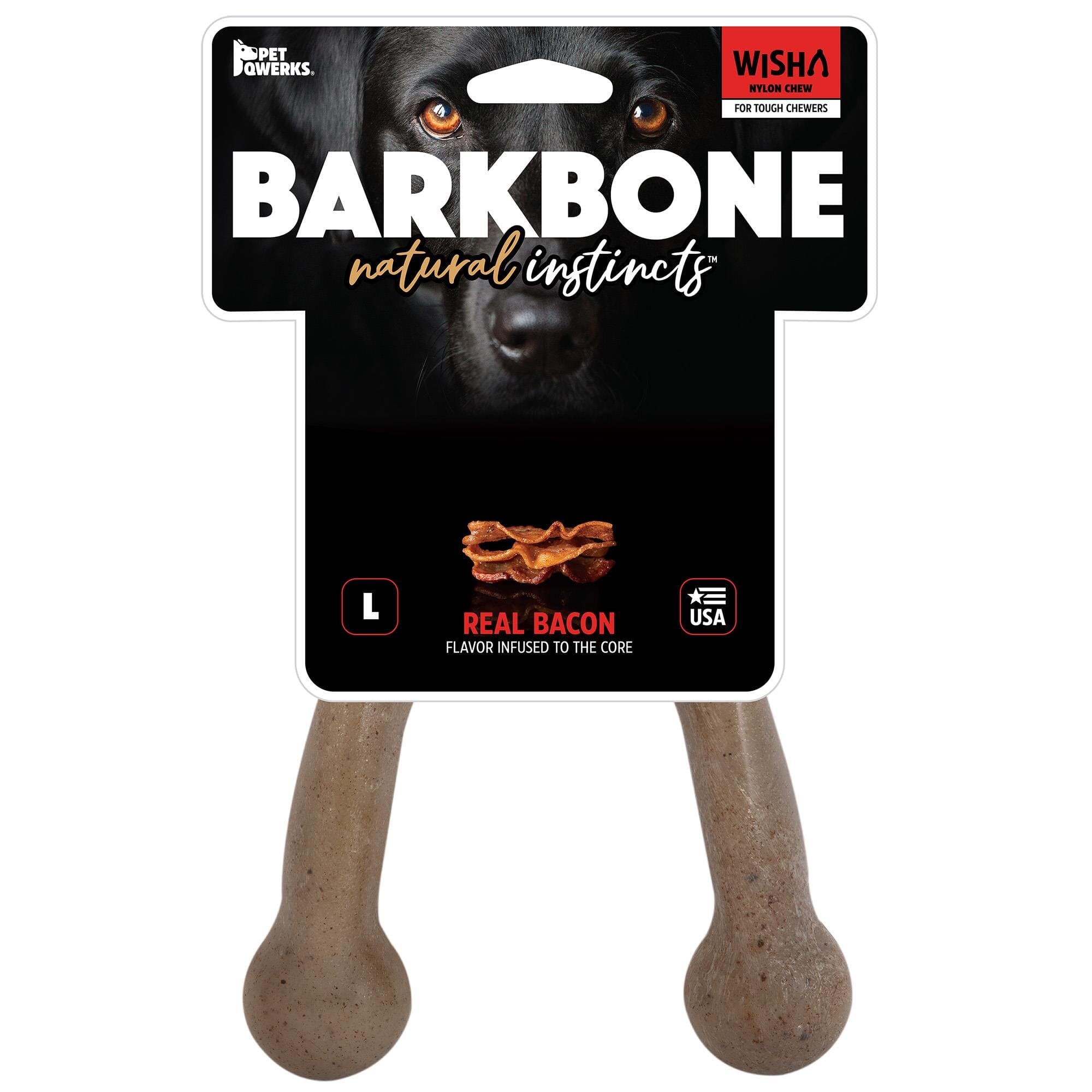 Pet Qwerks BarkBone Nylon WishBone Bacon for aggressive Chewers - Large