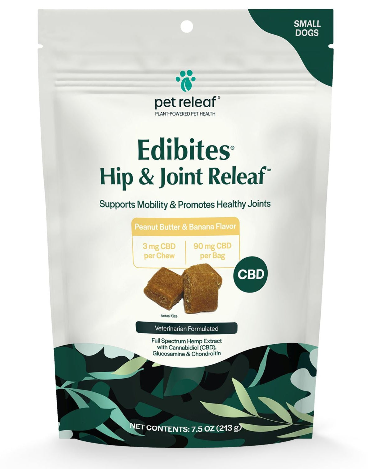 Pet Releaf Edibites Peanut Butter/Banana Hip & Joint Hardchew Dog Treats for Small Dogs - 7.5 oz Bag