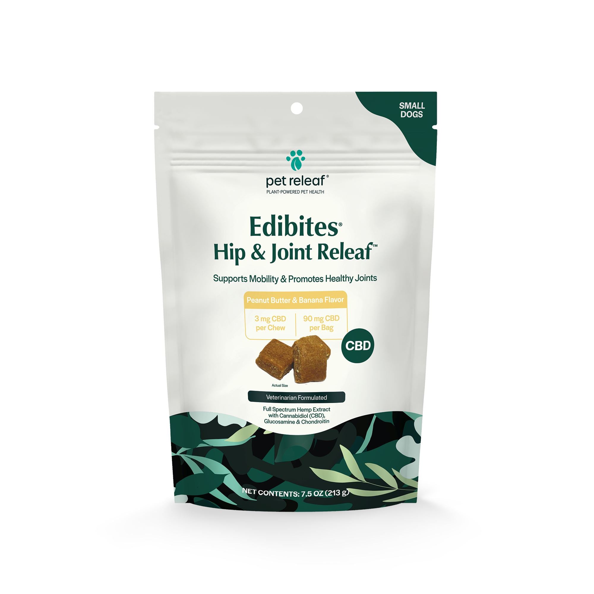 Pet Releaf Edibites Peanut Butter/Banana Hip & Joint Hardchew Dog Treats for Small Dogs - 7.5 oz Bag  