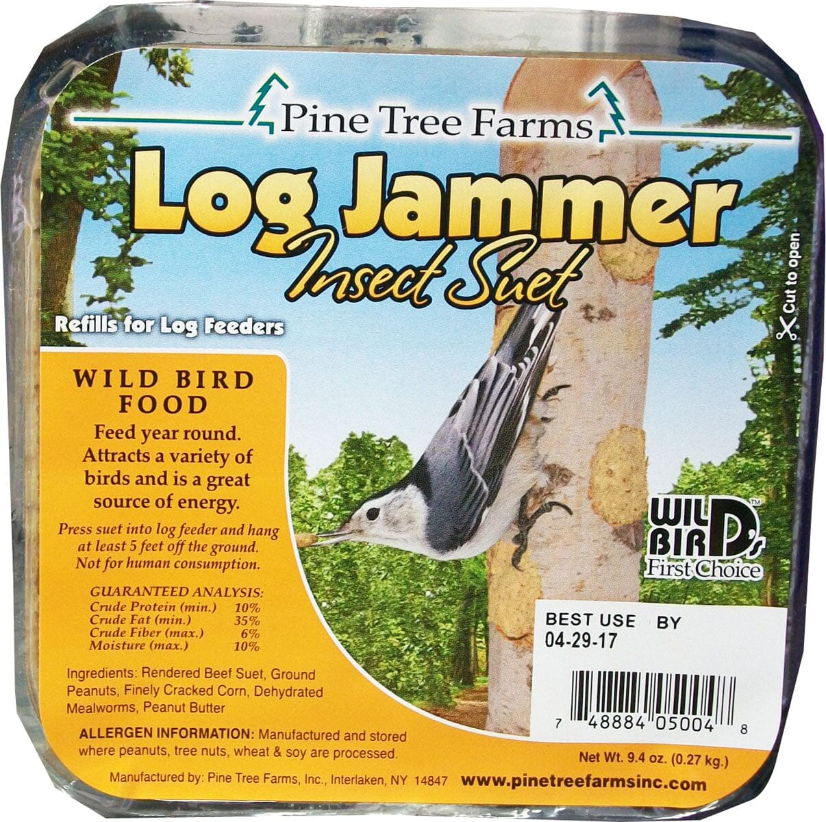 Pine Tree Farms Log Jammer Suet Plugs Wild Bird Food - Insect - 9.4 Oz - 3 Pack