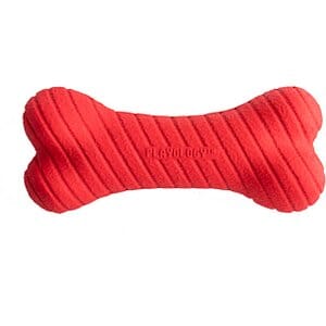 Playology Beef Scented Dual Layered Bone Rubber Dog Toy with Encapsiscent Technology - Red - Small